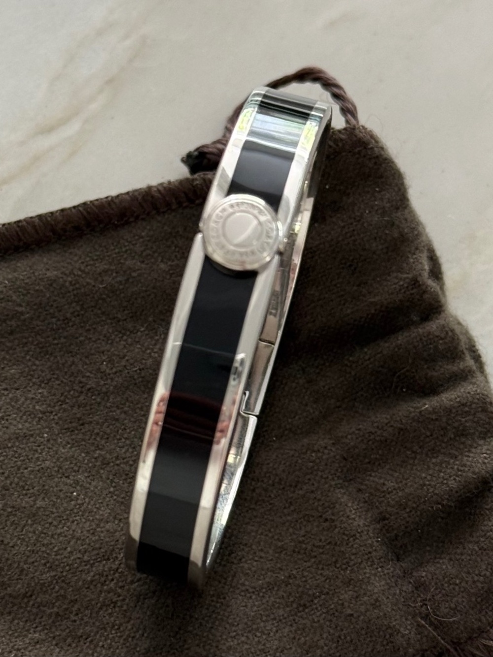 Coach Logo Clasp Bangle Bracelet--Black Enamel and Silver